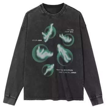 Уличная одежда Боди Тени Тени Графический стираный черный Футболка Хлопок Унисекс Топы Футболки Плюс Размер Длинная футболка S чёрный