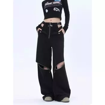 Уличная одежда, брюки-карго, женские мешковатые брюки-карго Y2k, технологичная одежда, широкие брюки, сексуальные серые, черные брюки с высокой талией, Mujer S чёрный