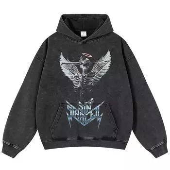 Уличная одежда, черная объемная толстовка унисекс с длинными рукавами и рисунком скелета S чёрный