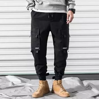 Уличная одежда, черные мужские шаровары для бега, мужские брюки-карго в стиле хип-хоп, повседневные спортивные штаны с карманами, мужские брюки большого размера M зелёный