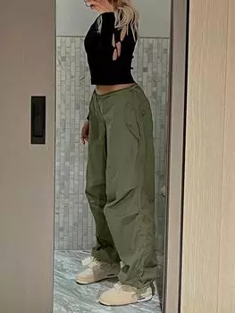 Уличная одежда для бега, мешковатые брюки, свободные широкие женские спортивные штаны в стиле панк, шикарные однотонные модные винтажные брюки, повседневные Y2K S белый