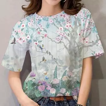 Уличная одежда для женщин с цветочным принтом 3D Футболки повседневные модные футболки большого размера с коротким рукавом и круглым вырезом Y2K женские топы для девочек футболки S