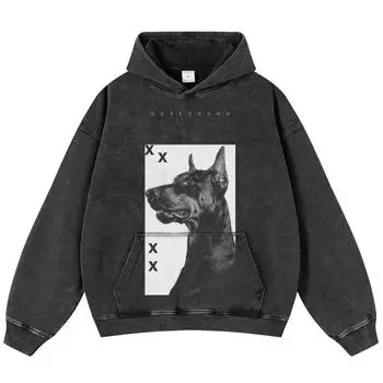Уличная одежда Dobermann, черная объемная толстовка унисекс с длинными рукавами и графическим рисунком S чёрный