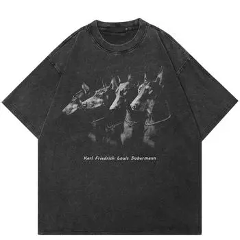 Уличная одежда Dobermann Unisex Футболка Хлопковая футболка Унисекс Топы Футболки Летняя футболка с короткими рукавами S чёрный