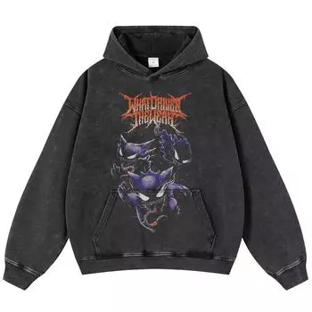 Уличная одежда ET Invader Графический унисекс Мытый черный свободный худи унисекс с длинными рукавами S чёрный