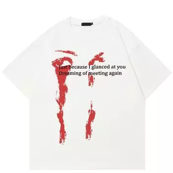 Уличная одежда Футболка с абстрактным графическим элементом Хлопковая футболка Унисекс Топы Футболки Футболка с короткими рукавами M белый