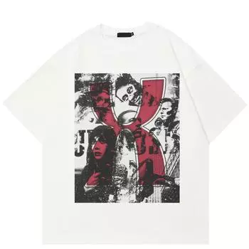 Уличная одежда Футболка с абстрактным рисунком Хлопковая футболка Унисекс Топы Футболки Футболка с короткими рукавами M белый