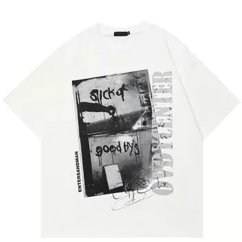 Уличная одежда Футболка с абстрактным рисунком Хлопковая футболка Унисекс Топы Футболки Футболка с короткими рукавами M белый