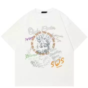 Уличная одежда Футболка с абстрактным рисунком Хлопковая футболка Унисекс Топы Футболки Футболка с короткими рукавами M белый