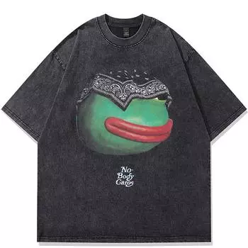 Уличная одежда Футболка с забавным графическим принтом Хлопковая футболка Унисекс Топы Футболки Футболка большого размера с короткими рукавами S чёрный