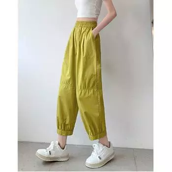 Уличная одежда Харадзюку, летние женские широкие капри с высокой талией, брюки-карго для женщин, повседневные мешковатые шаровары, женские брюки S жёлтый