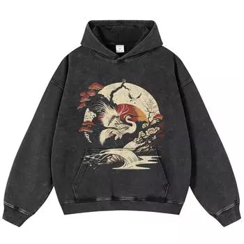 Уличная одежда Harajuku Crame Graphic Washed Black Oversize Unisex Y2K Hoodie S чёрный