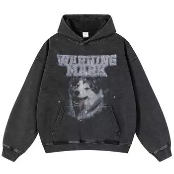 Уличная одежда Hutches Dog Graphic Washed Black Oversize Unisex Y2K Hoodie S чёрный