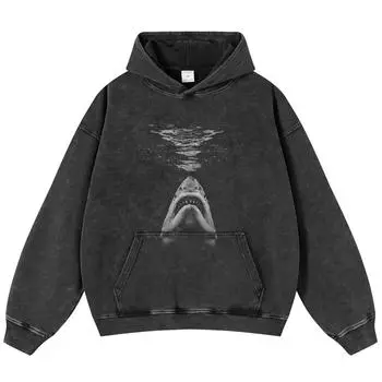 Уличная одежда Killer Shark Graphic Washed Black Oversize Unisex Y2K Hoodie S чёрный