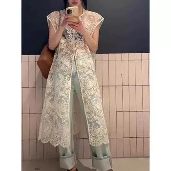 Уличная одежда, летние сексуальные женские платья без рукавов, Y2k, эстетическое платье с цветочной вышивкой, фея, Harajuku, кружевное платье с разрезом в стиле гранж, Vestidos S чёрный