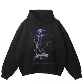 Уличная одежда Lightning Graphic Унисекс Толстовка с капюшоном размера плюс S чёрный