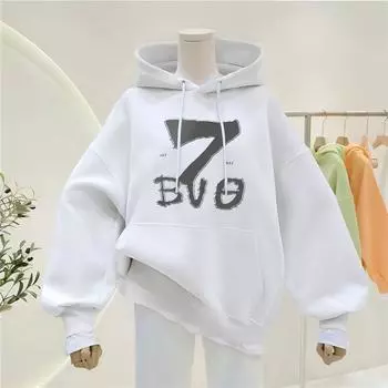 Уличная одежда Lucky Number Print Loose Drop Shoulder Hoodie M белый