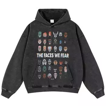 Уличная одежда Маски Графический унисекс Промытая черная объемная толстовка унисекс с длинными рукавами S чёрный