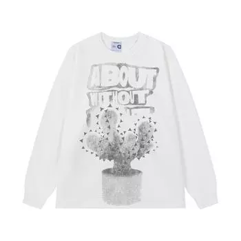 Уличная одежда Милый кактус круглый вырез длинные рукава унисекс толстовка с капюшоном S белый