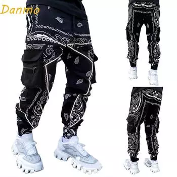 Уличная одежда, мужские шаровары для бега, мужские брюки-карго, повседневные спортивные штаны с карманами в стиле хип-хоп, мужские модные брюки, большие размеры XXXL чёрный