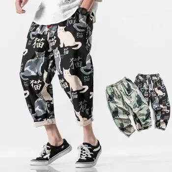 Уличная одежда, мужские шаровары с принтом, повседневные брюки, мужские весенне-летние модные спортивные штаны для бега с эластичной резинкой на талии, черные, зеленые XXXXXL чёрный
