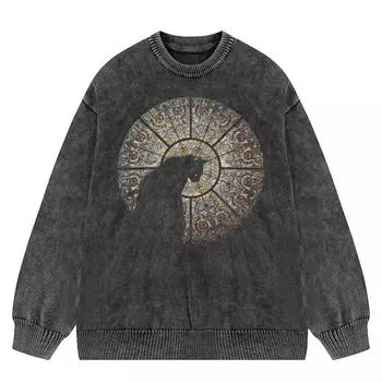 Уличная одежда Mysterious Cat Washed Black Y2K Knitted Sweeper M чёрный