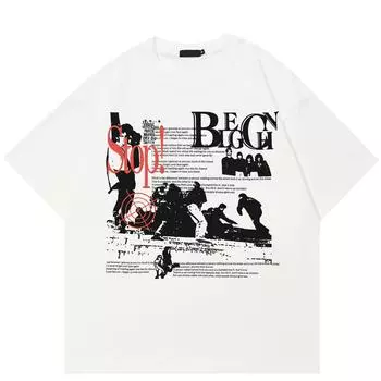 Уличная одежда Новости Графическая футболка Хлопковая футболка Унисекс Топы Футболки Футболка с коротким рукавом M белый