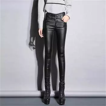 Уличная одежда, осенне-зимние женские узкие узкие толстые теплые флисовые капри с высокой талией, брюки-карандаш для женщин, мешковатые брюки, женские брюки S чёрный