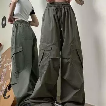Уличная одежда, повседневные широкие брюки, женские брюки-карго с высокой талией больших размеров Y2K, женские модные модные свободные прямые офисные женские брюки 24202 M белый