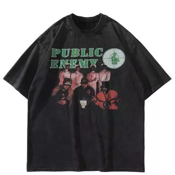 Уличная одежда PUBLIC ENEMY Графическая черная футболка Хлопок унисекс Топы Футболки Летняя футболка с короткими рукавами S чёрный