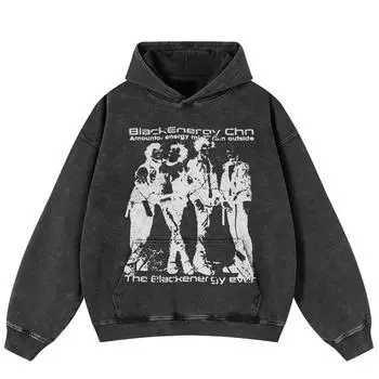 Уличная одежда Ретро мультяшная графика стираная черная свободная унисекс толстовка Y2K S чёрный