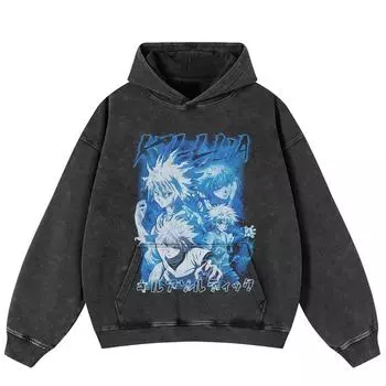 Уличная одежда Ретро мультяшная графика стираная черная свободная унисекс толстовка Y2K S чёрный