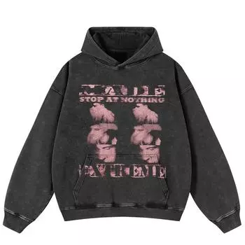 Уличная одежда Ретро мультяшная графика стираная черная свободная унисекс толстовка Y2K S чёрный