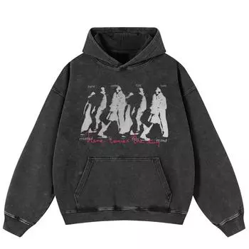 Уличная одежда Ретро Тени Графический Потертый Черный Оверсайз Унисекс Толстовка Y2K S чёрный