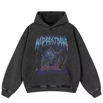 Уличная одежда Ретро Жестокий Призрак Графический Выстиранный Черный Оверсайз Унисекс Толстовка Y2K S чёрный