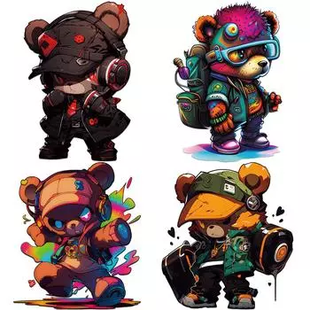 Уличная одежда с медведями, утюг для переноса цветов, Тедди, теплопередача, аксессуар для одежды, нашивка «сделай сам», футболка в стиле хип-хоп, наклейка