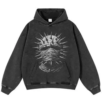 Уличная одежда с принтом на половину лица, черная, свободная, унисекс, толстовка Y2K S чёрный