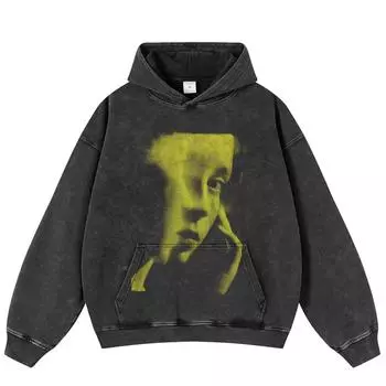 Уличная одежда с принтом на половину лица, черная, свободная, унисекс, толстовка Y2K S зелёный