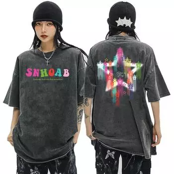 Уличная одежда с принтом спереди и сзади, женская футболка в стиле хип-хоп, хлопковая промытая кислотой винтажная футболка с короткими рукавами, футболки большого размера в стиле Харадзюку S чёрный