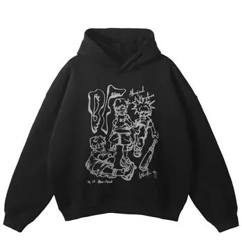 Уличная одежда с рисунком из мультфильма унисекс с капюшоном больших размеров S чёрный