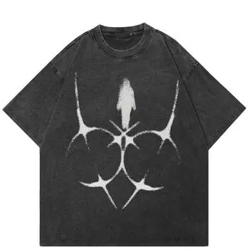 Уличная одежда с рисунком с обеих сторон, черная футболка с потертостями, хлопковые топы унисекс, футболки, летние футболки с короткими рукавами S чёрный