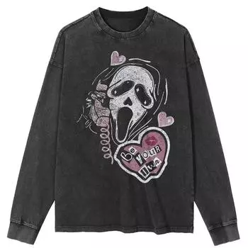 Уличная одежда Смешная графика черепа стираная черная футболка хлопок унисекс топы футболки плюс размер длинная футболка S чёрный