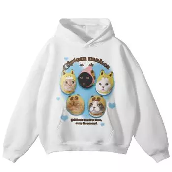 Уличная одежда Смешные коты Графический унисекс Толстовка размера плюс S белый