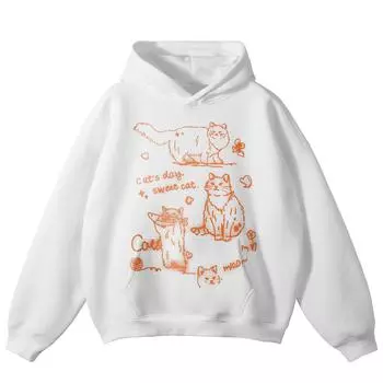 Уличная одежда Смешные коты Графический унисекс Толстовка размера плюс S белый