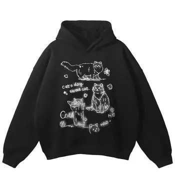 Уличная одежда Смешные коты Графический унисекс Толстовка размера плюс S белый