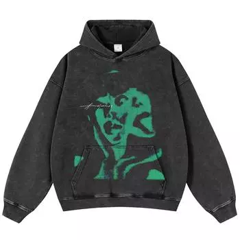 Уличная одежда Soulmate Shadow Графический мытый черный свободный худи унисекс с длинными рукавами S чёрный