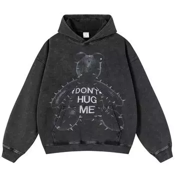 Уличная одежда Spiny Bear, черная толстовка унисекс с капюшоном оверсайз с длинными рукавами M чёрный