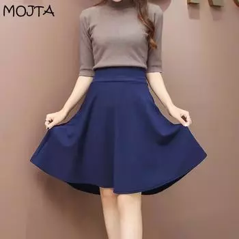 Уличная одежда, юбки, женская юбка средней длины до колена, женская юбка с эластичной резинкой на талии, гладкая ткань, юбка с высокой талией 5 см S чёрный