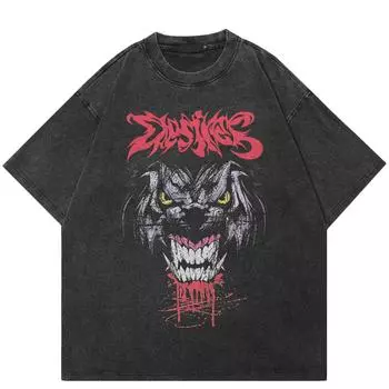Уличная одежда Vicious Dog Vintage Washed Black T-Shirt Cotton Y2K Unisex Casual Fit Tops Tees S чёрный