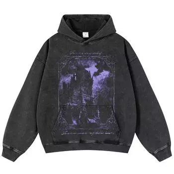 Уличная одежда Волшебный замок Графический унисекс Мытый черный объемный унисекс худи с длинными рукавами S чёрный